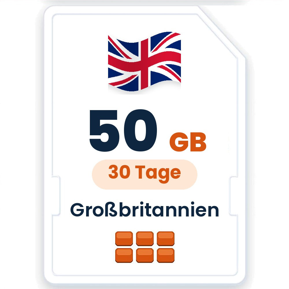 Großbritannien eSIM – 50 GB, 30 Tage gültig