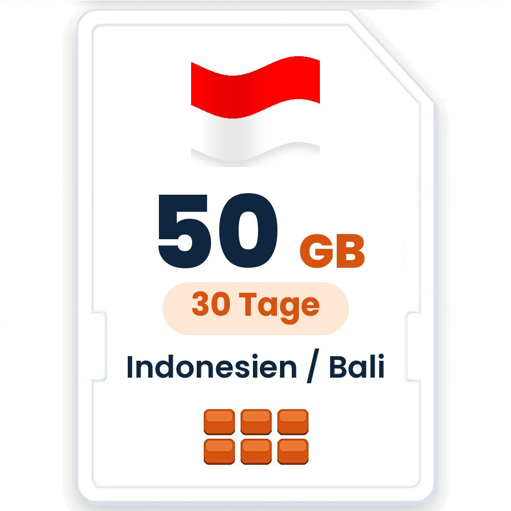 Indonesien / Bali eSIM – 50 GB, 30 Tage gültig