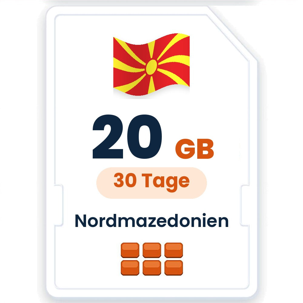 Nordmazedonien eSIM – 20 GB, 30 Tage gültig