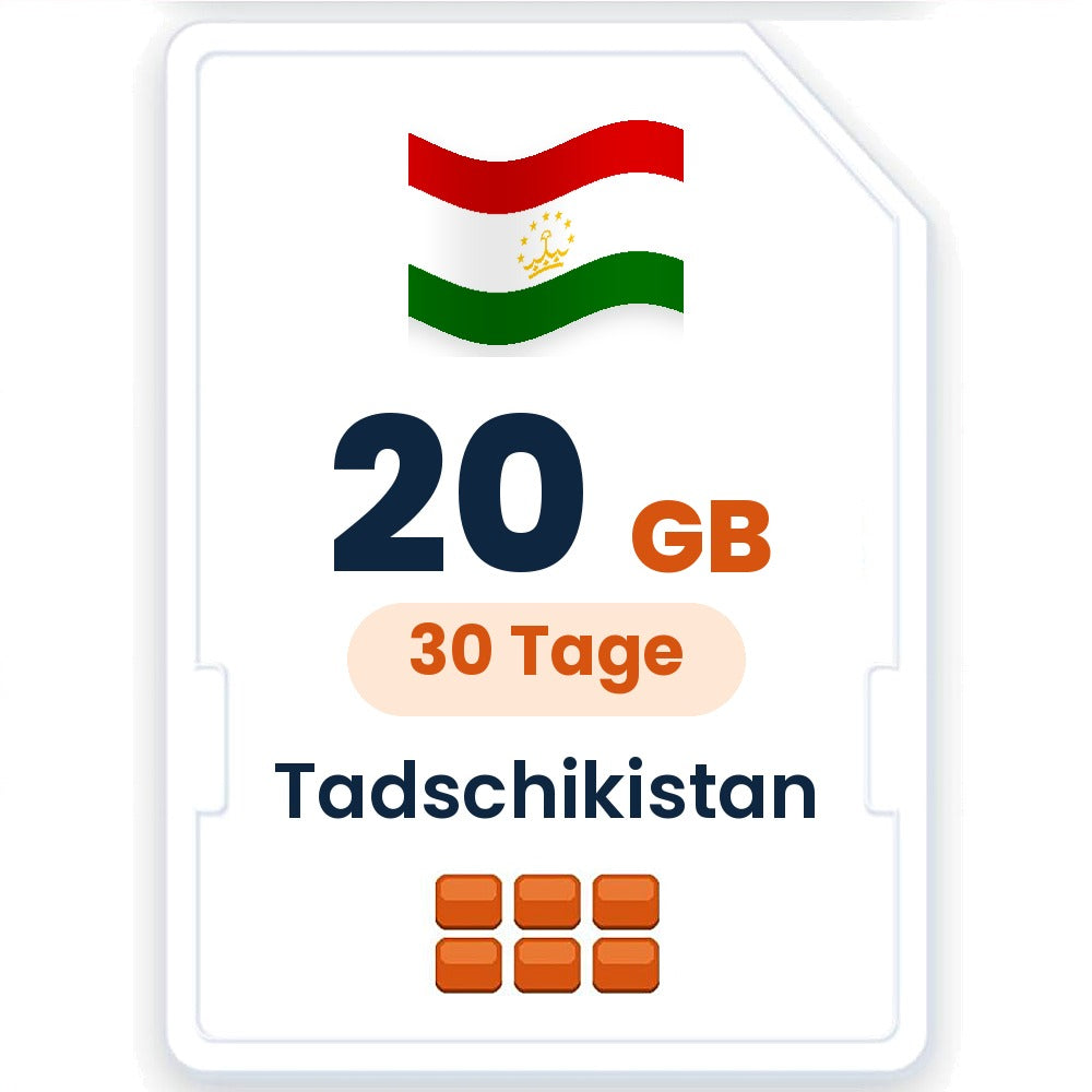 Tadschikistan eSIM – 20 GB, 30 Tage gültig