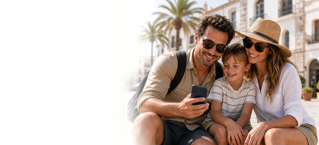 Datenverbrauch im Urlaub – Reisende schauen unterwegs aufs Smartphone