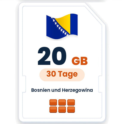 Bosnien und Herzegowina eSIM – 20 GB, 30 Tage gültig