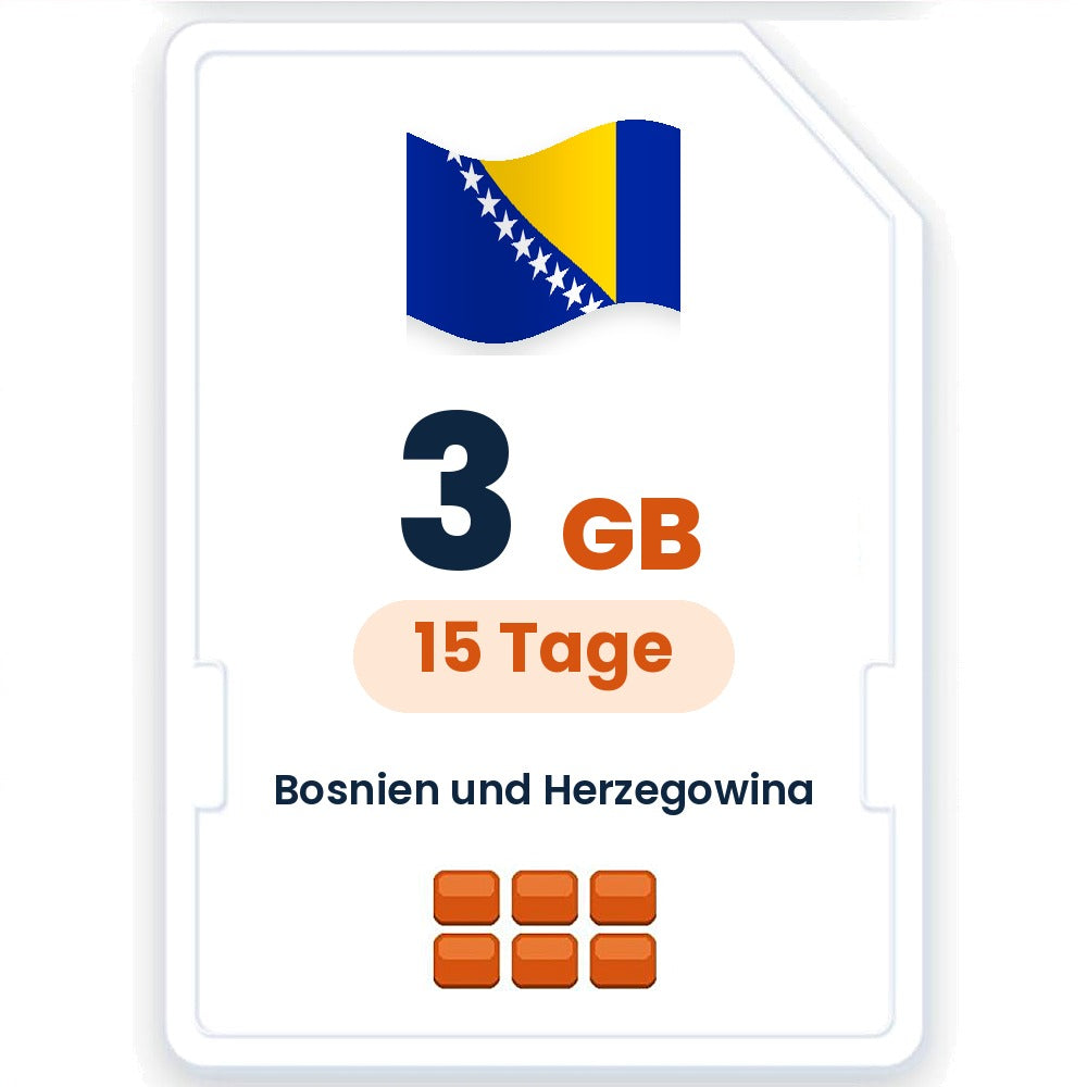 Bosnien und Herzegowina eSIM – 3 GB, 15 Tage gültig