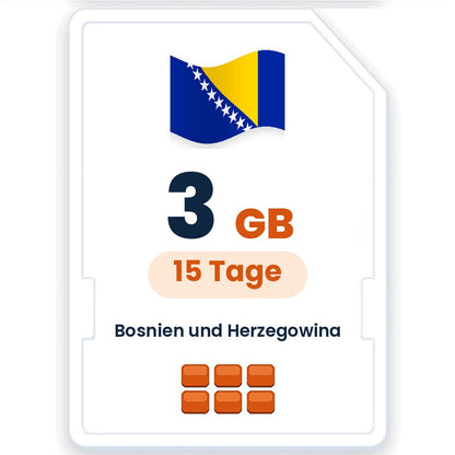 Bosnien und Herzegowina eSIM – 3 GB, 15 Tage gültig