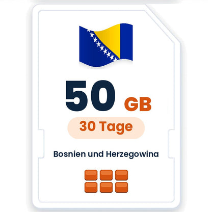 Bosnien und Herzegowina eSIM – 50 GB, 30 Tage gültig