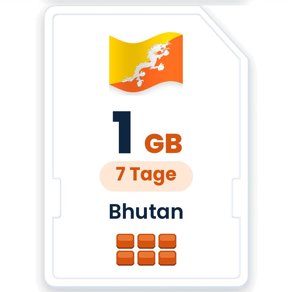 Bhutan eSIM – 1 GB, 7 Tage gültig