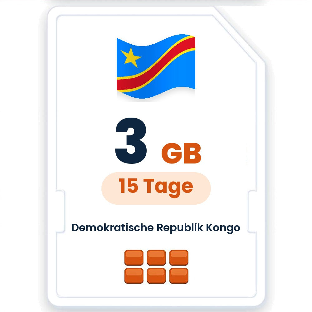 Demokratische Republik Kongo eSIM – 3 GB, 15 Tage gültig
