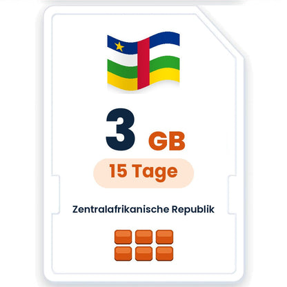 Zentralafrikanische Republik eSIM – 3 GB, 15 Tage gültig