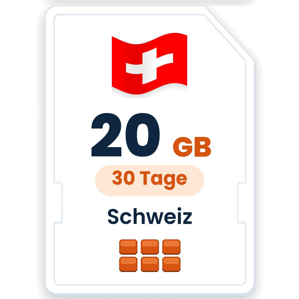 Schweiz eSIM – 20 GB, 30 Tage gültig