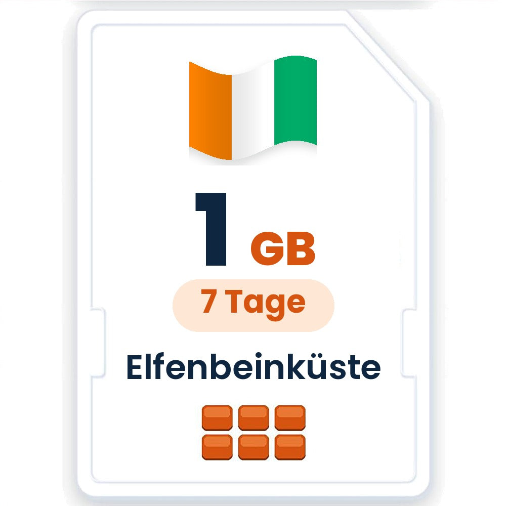 Elfenbeinküste eSIM – 1 GB, 7 Tage gültig