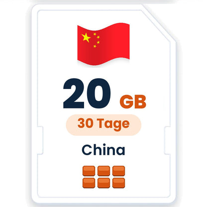 China eSIM – 20 GB, 30 Tage gültig