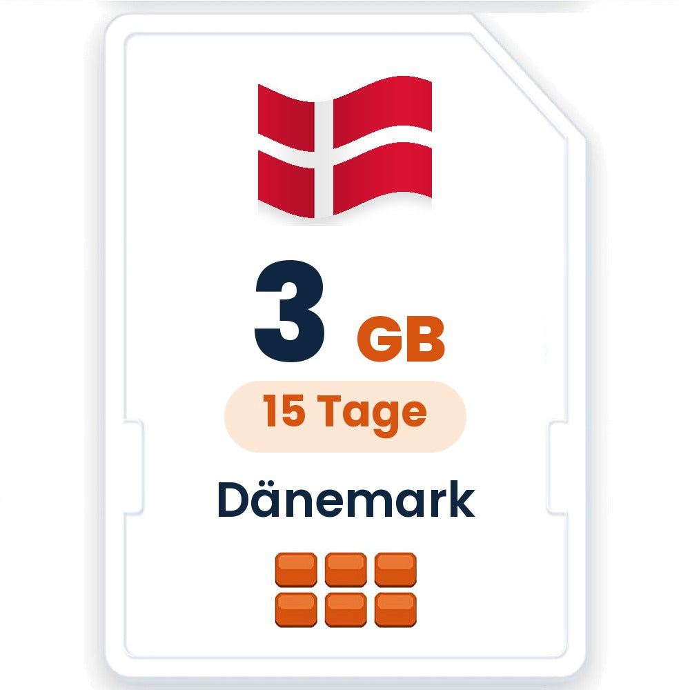 Dänemark eSIM – 3 GB, 15 Tage gültig