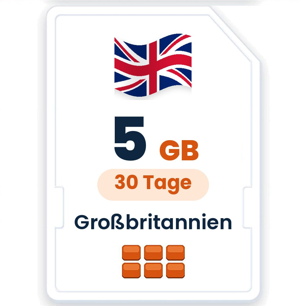 Großbritannien eSIM – 5 GB, 30 Tage gültig