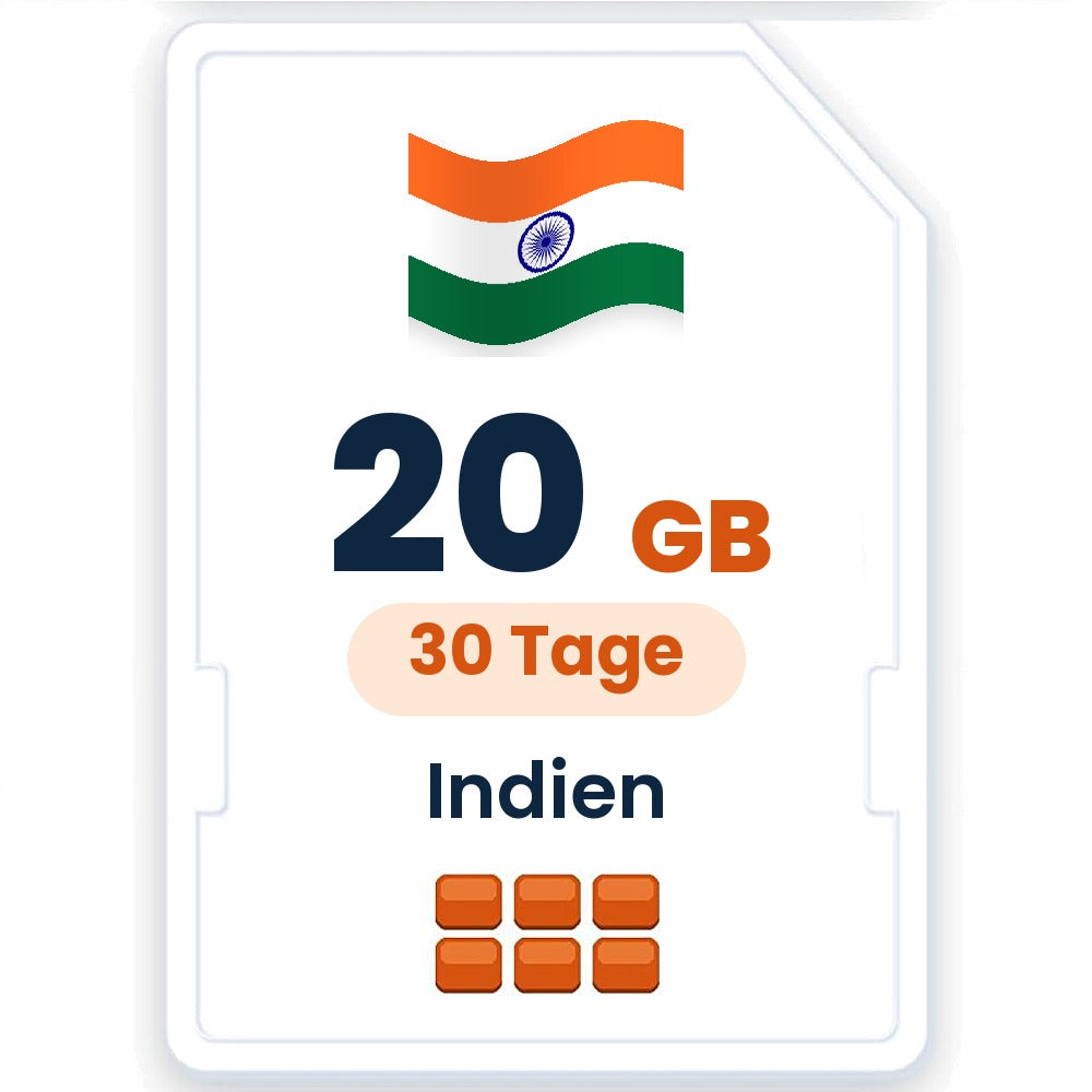 Indien eSIM – 20 GB, 30 Tage gültig