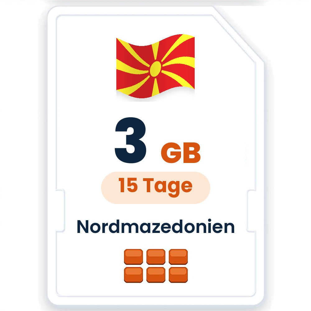 Nordmazedonien eSIM – 3 GB, 15 Tage gültig