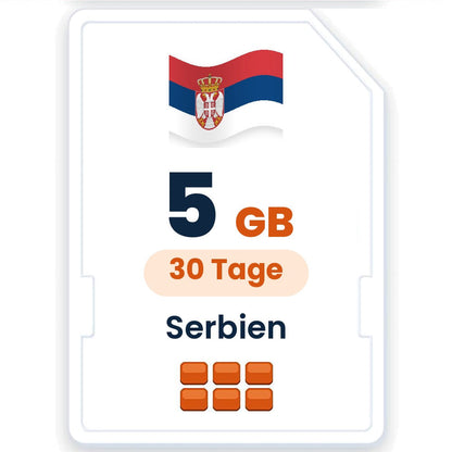 Serbien eSIM – 5 GB, 30 Tage gültig