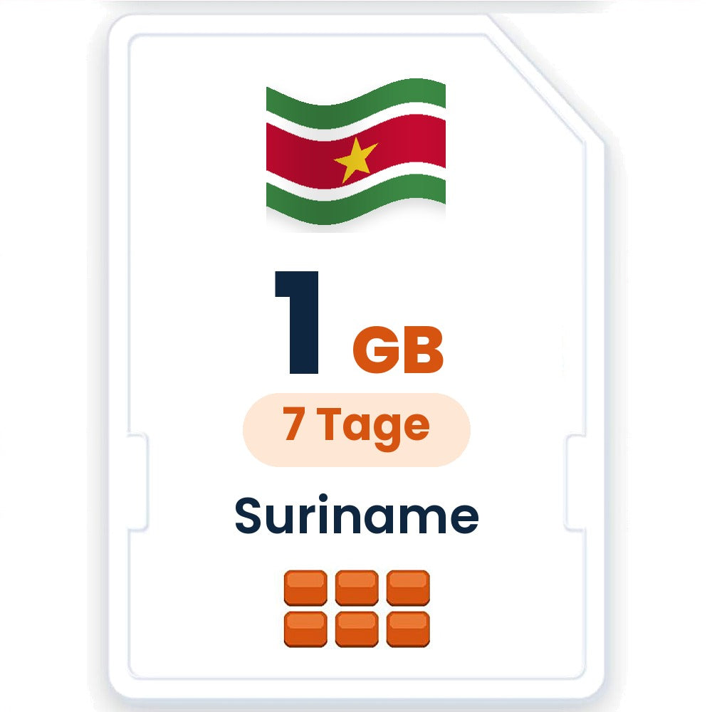 Suriname eSIM – 1 GB, 7 Tage gültig