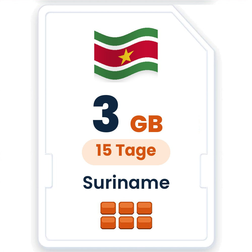 Suriname eSIM – 3 GB, 15 Tage gültig