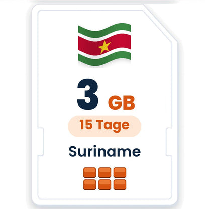 Suriname eSIM – 3 GB, 15 Tage gültig
