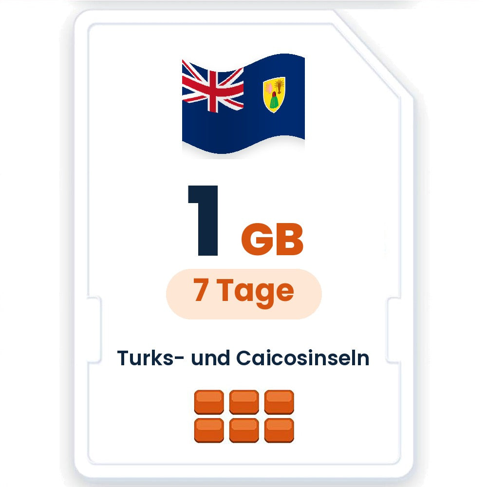 Turks- und Caicosinseln eSIM – 1 GB, 7 Tage gültig