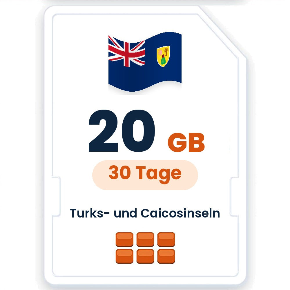 Turks- und Caicosinseln eSIM – 20 GB, 30 Tage gültig