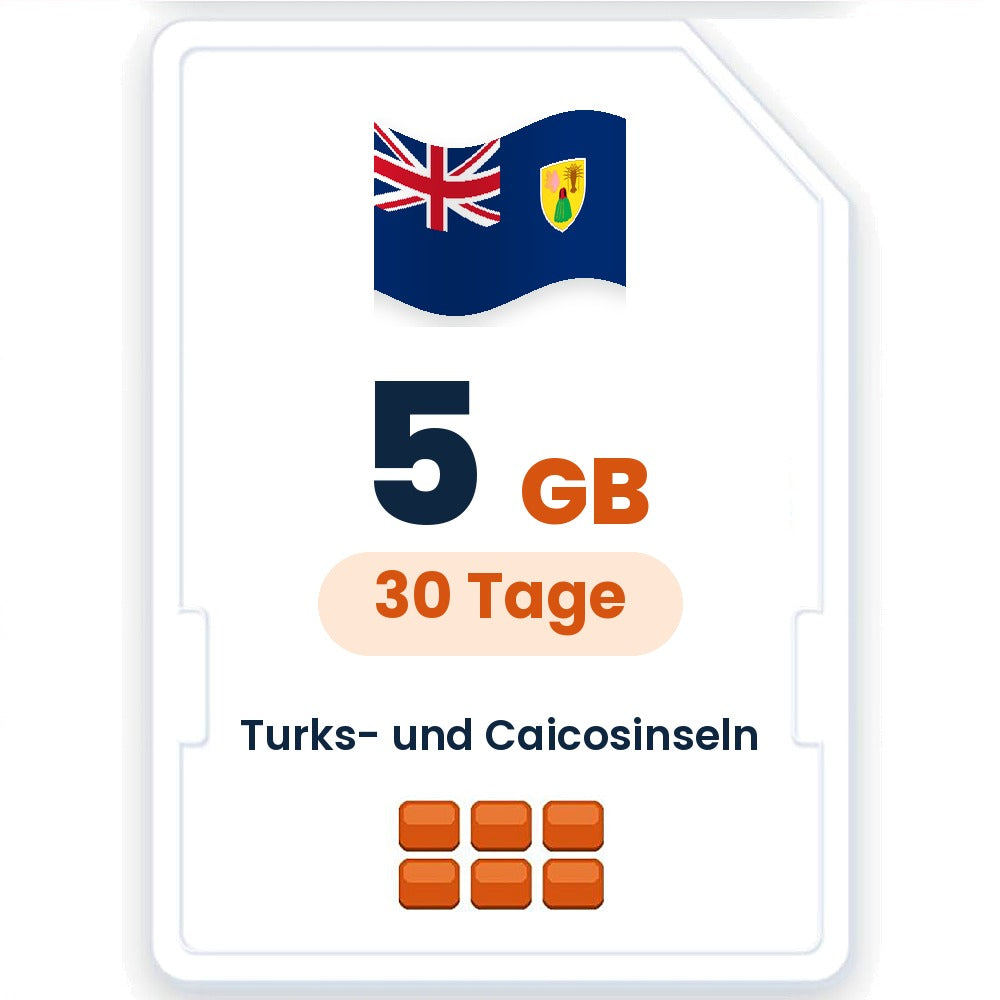 Turks- und Caicosinseln eSIM – 5 GB, 30 Tage gültig